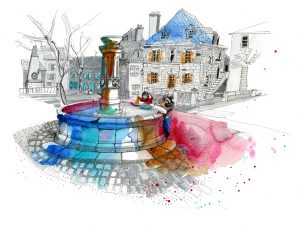 Place de Griffoul, Salles la Source, En Vente, 30x40cm